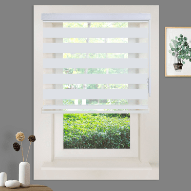 WYMO Zebra Blinds 22 x 64 INCH - Sheer Horizontal Blinds and Shades for Daytime and Nighttime - Light Filtering Roller Shades for Windows - White - Manual Control Stick