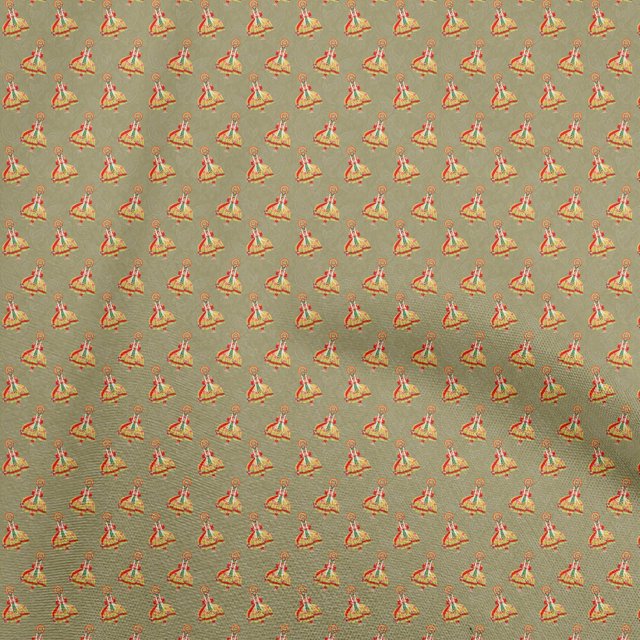 oneOone Rayon Olive Green Fabric Onam Kathakali Craft Projects Decor Fabric Printed By The Yard 56 Inch Wide