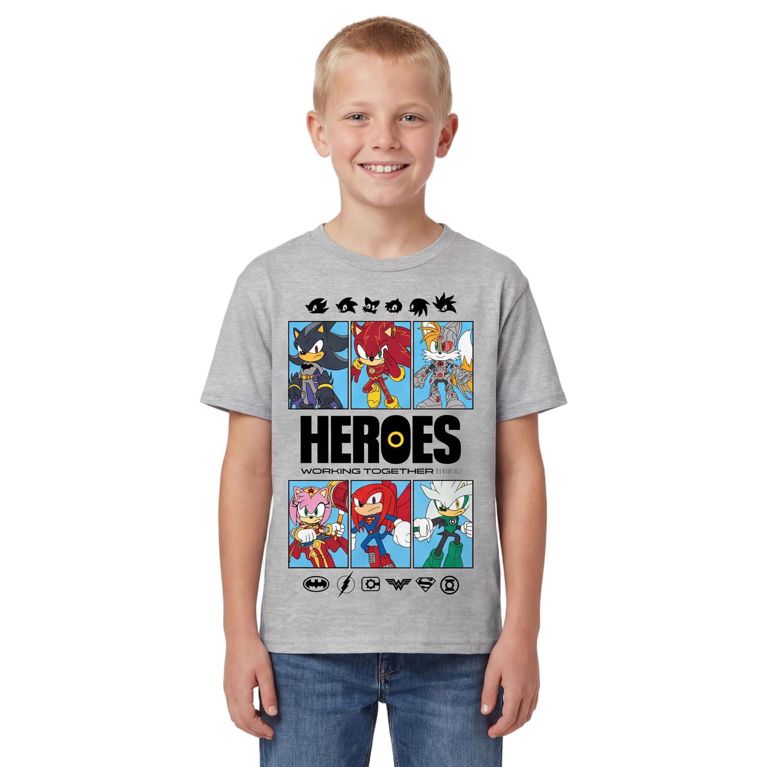 T-shirt à Graphique Gris pour Garçons Sonic le Hérisson x DC Batman Heroes Working Together -Exclusivité en Ligne
