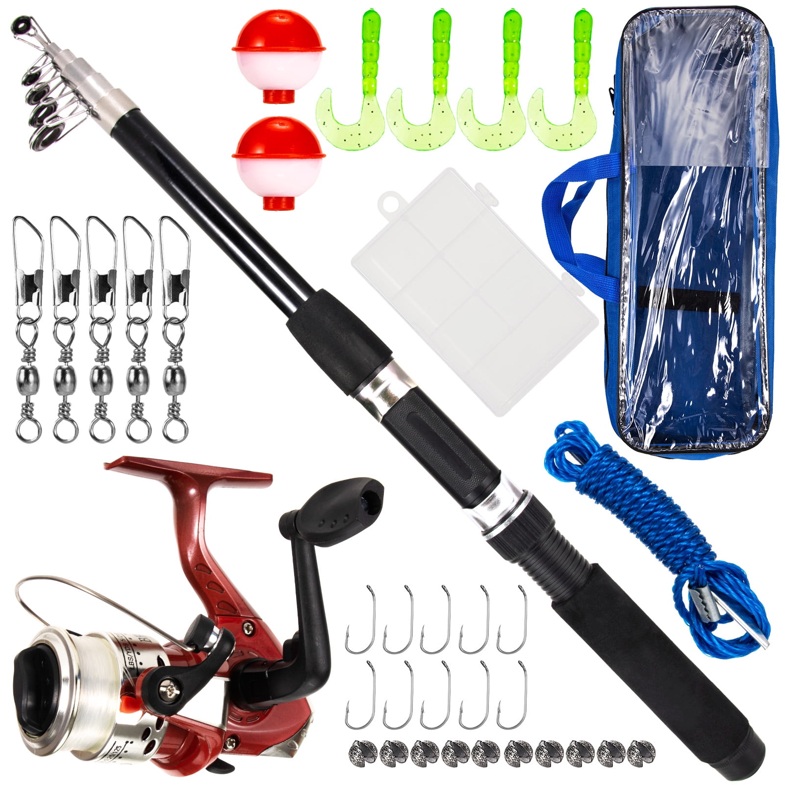 Yeacher Fishing Rod and Reel Combo with Carry Case 36pcs Fishing Tackle Set Telescopic Fishing Rod Pole with Spinning Reel Lures Float Hooks Accessories