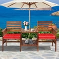 thumbnail image 3 of Gymax Causeuse en Bois d'Acacia pour Patio Extérieur, Ensemble de Conversation avec Table, Coussin Rouge, 3 of 10