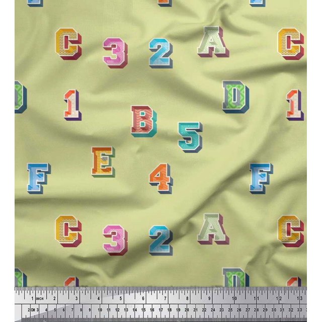 Soimoi Velvet Fabric Numbers & Alphabets Text Decor Fabric Printed Yard 58 Inch Wide