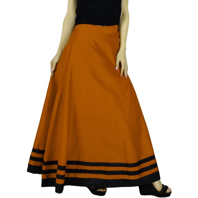 Bimba Women Long Maxi Skirt Dupion A-Line Boho Chic Skirts With Drawstring Waist