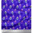 thumbnail image 1 of Soimoi Blue Poly Georgette Fabric Peacock Feather Print Fabric by the Yard 52 Inch Wide, 1 of 3