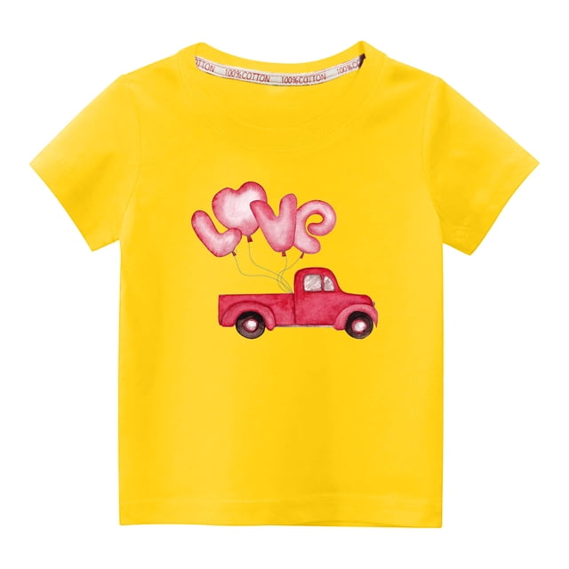 Penkiiy Mode Mignon pour Tout-Petits Garçons Filles Col Rond Imprimé Manches Courtes 7-8 Ans Jaune