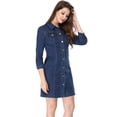 thumbnail image 2 of INSPIRE CHIC Robe-Chemise Ajustée en Denim pour Femmes à Manches 3/4 Boutonnée, 2 of 4
