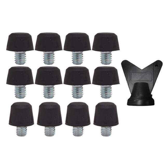 ZLight Football Shoe Spikes Replacement Football Boot Studs Nylon With Wrench For Soccer Cleats Rugby Enthusiasts Friends Black 8mm 11mm. The image shows a set of 12 black nylon football shoe replacement spikes, including 8 pieces of 8mm studs and 4 pieces of 11mm studs, along with a black wrench. The studs feature a conical shape and M5.85 thread size, suitable for standard football boots, designed for optimal traction and stability on soft ground.