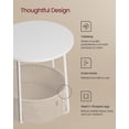 thumbnail image 3 of VASAGLE Small Round Side End Table, Modern Nightstand with Fabric Basket, Matte White and Camel Brown, 3 of 5