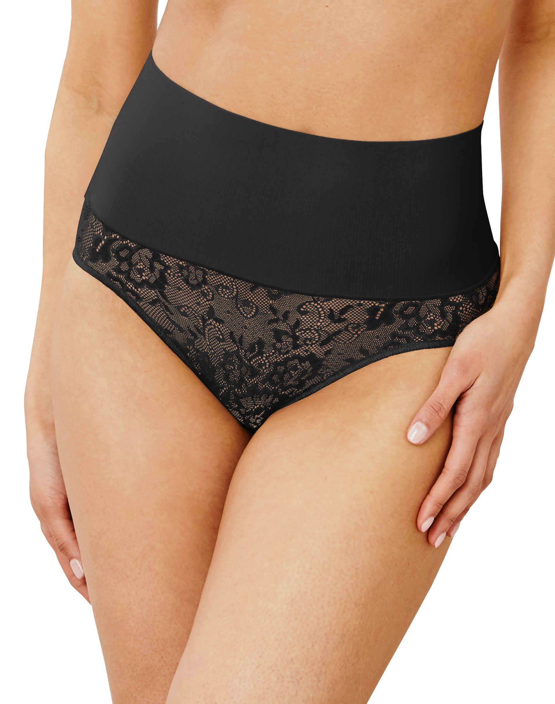 Maidenform Womens Tame Your Tummy Brief, L, Black Swing Lace