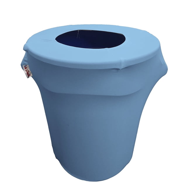 LA Linen Stretch Spandex Trash Can cover 32-Gallon Round,Light Blue