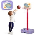 thumbnail image 1 of Gymax Portable 2 in 1 Kids Basketball Hoop Stand w/ Ring Toss & Storage Box Purple, 1 of 10