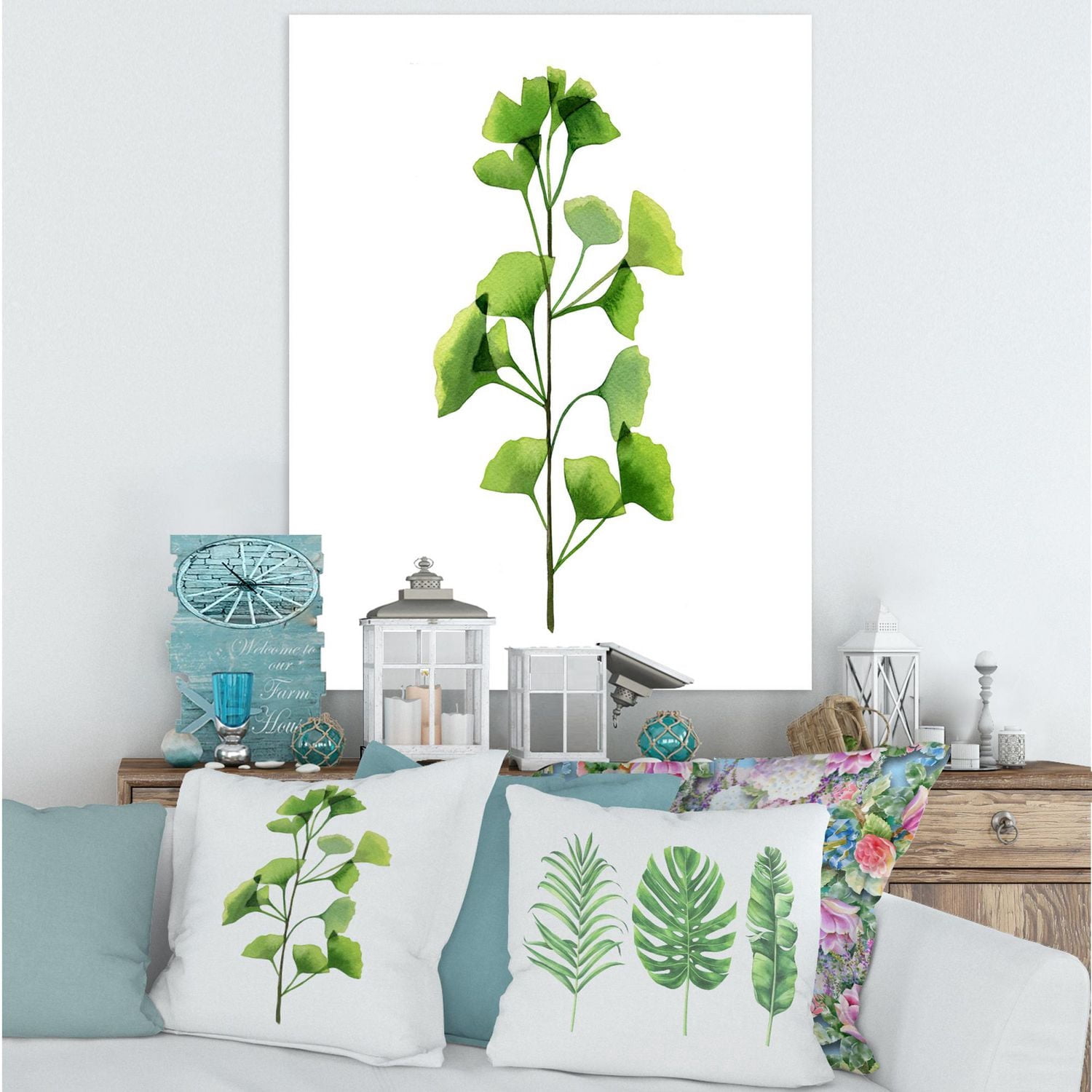 Designart Feuillage des plantes de champ vert Art mural sur toile