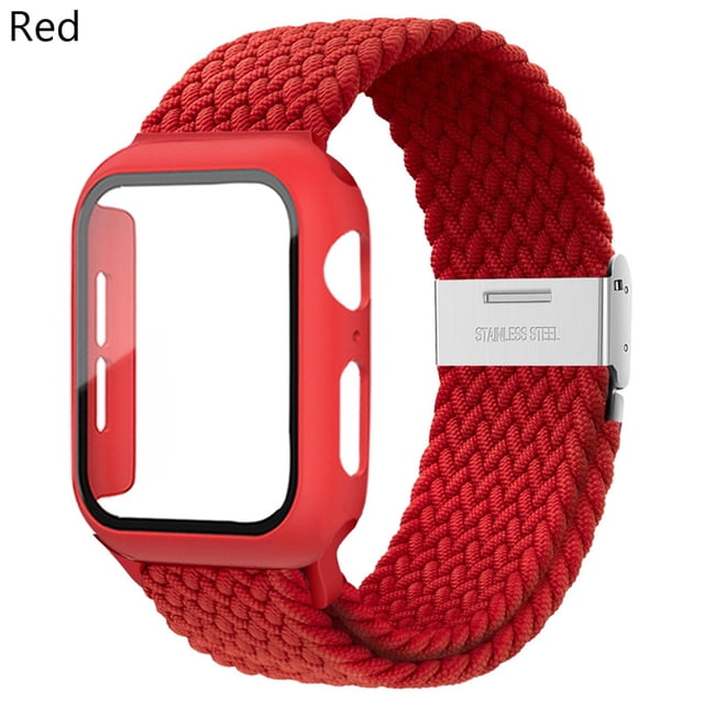 LEIXIUER Nylon Band for Apple Watch Bands with Case 45mm 41mm, Adjustable Braided Solo Loop with Glass Screen Protector Case ,Soft Wristband Stretch Nylon Elastic Strap for Apple Watch Series 7 45 mm
