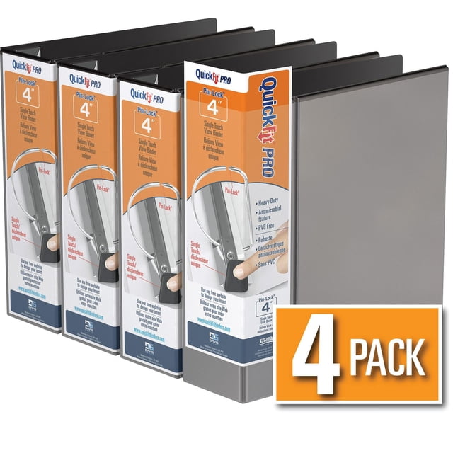QuickFit® Pro Heavy Duty Single Touch Pin-Lock® View Binder, 4 Pack, 4"