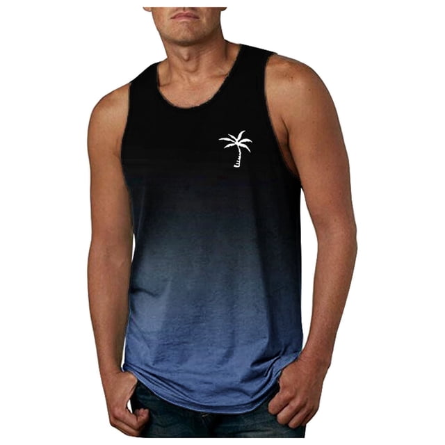 Men's Athletic Tops Workout Sleeveless Gradient Shirts Fitness Training Beach Outdoor Exercise Performance Activewear