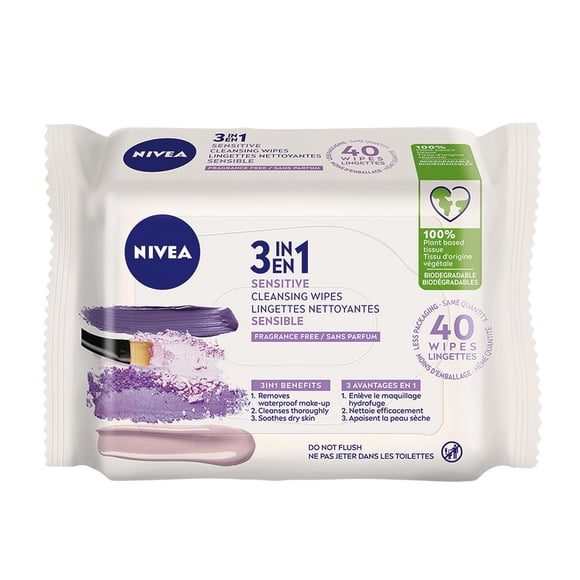 NIVEA 3-in-1 Biodegradable Sensitive Skin Cleansing Wipes