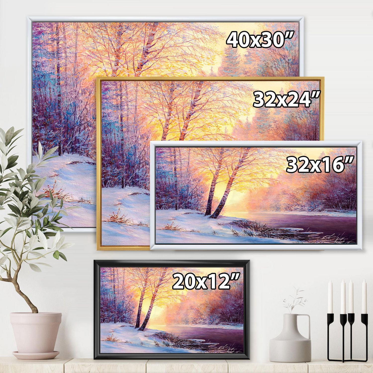 Designart Paysage d'hiver avec pont de la rivière sinueuse II ART MURAL À CADRE FLOTT