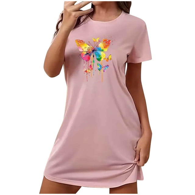 Tnhcen Grande Taille Tenue de Détente Décontractée – Robe de Nuit à Col Rond et Manches Courtes avec Imprimé Amusant Douce 95 % Polyester 5 % Élasthanne P-2TG pour Usage Quotidien