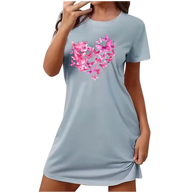 Mrat Pantalon de Pyjama pour Femmes, Chemise de Nuit Courte Surdimensionnée pour Femmes, Mode, Imprimé sur la Poitrine, Robe de Nuit à Manches Courtes, P-87 Bleu G