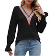 thumbnail image 1 of CEHVOM T-shirt Mode Femme Col en V Manches Longues Ample Liquidation, 1 of 5