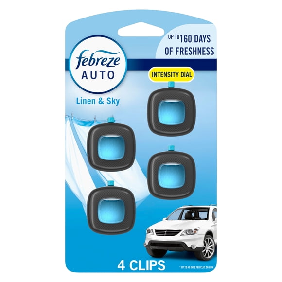 Assainisseur d’air pour voiture Febreze, pince pour bouche d’air automobile qui combat les odeurs, parfum Draps frais, 4 unités