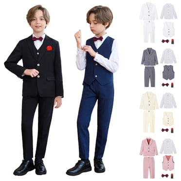 MKOSPLRT Complets Formels pour Garçons Coupe Ajustée Ensemble de Costume pour Enfants 6 Pcs Veste Pantalon avec Chemise Habillée Nœud Papillon et Poche Carrée pour Mariage Bal