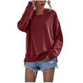 thumbnail image 1 of IROINID T-Shirt à Manches Longues en Polyester Réduit pour Femmes, Sweat à Capuche Uni, Hauts Blouse Ample, Bourgogne, 1 of 9
