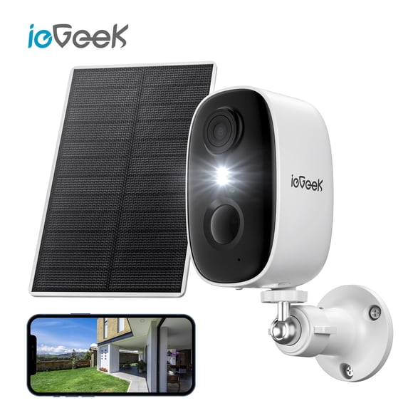 ieGeek Security Cameras Outdoor Wireless WiFi, Solar Powered, 2K Color Night Vision, Waterproof, Surveillance Camera with AI Detection, Work with Alexa
