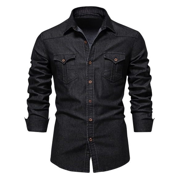 Chemise à Col à Revers pour Homme en Denim de Moto, Unie, Usée, avec Poches et Boutons, à Manches Longues