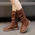 thumbnail image 2 of Womens Slouchy Mid Calf Riding Boots Casual Leather Round Toe Flat Low Heel Winter Fall Knight Boots, 2 of 5