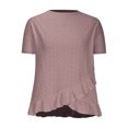thumbnail image 4 of Frostluinai Summer T Shirts for Women Short Sleeve Eyelet Embroidery Shirts Crew Neck Solid Color Tops Flowy Ruffle Irregular Hem Tshirts, 4 of 6