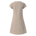 thumbnail image 5 of Tumotour Robe d'Été pour Femmes à Col en V, Longueur Genou, Robe Décontractée, Couleur Unie, Manches Courtes, Coupe Ample, Robe de Vacances, Robe en Lin pour la Plage, Sorties, Fête, Rendez-Vous, 5 of 5