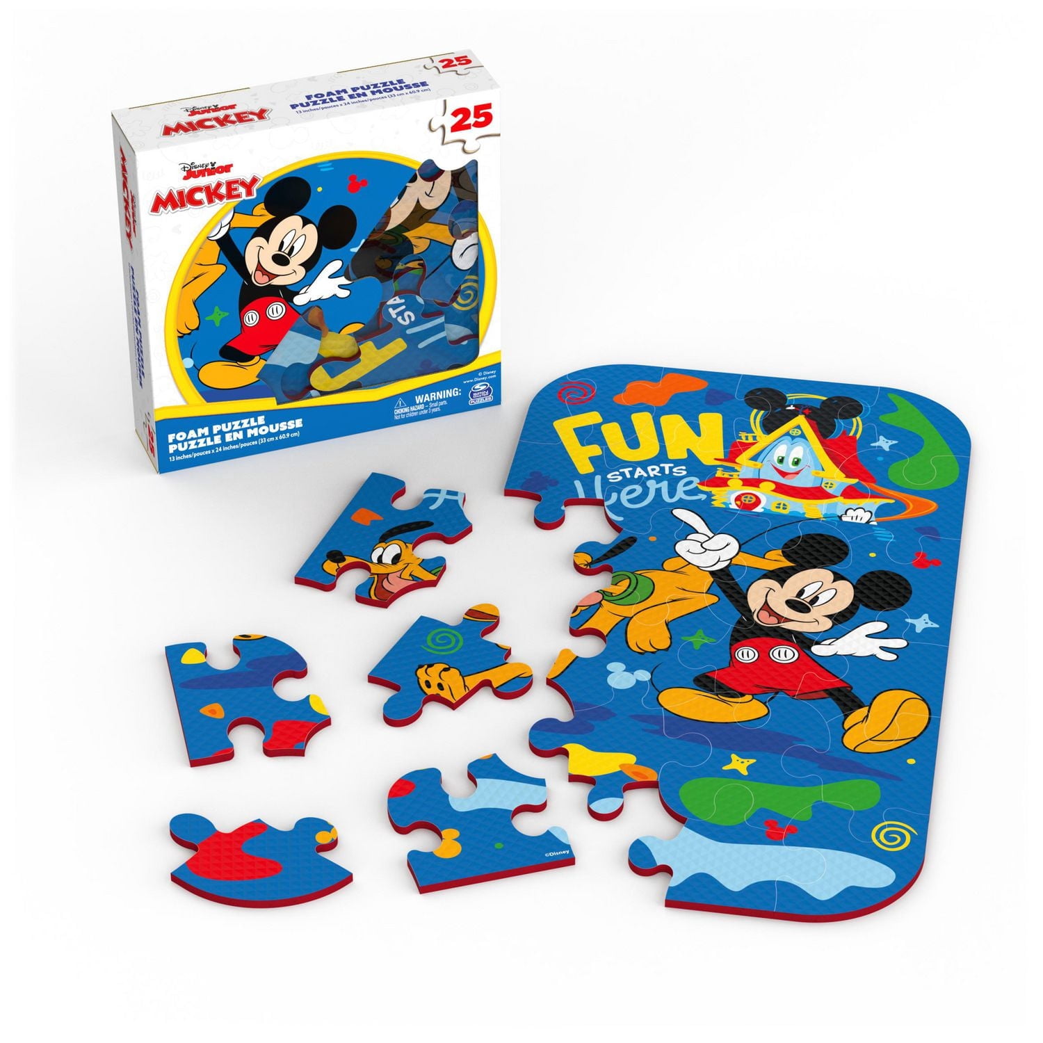 Mickey Mouse, puzzle spongieux en mousse 25 pièces Disney Junior Clubhouse Pluto Fun Starts Here, pour les enfants de 4 ans et plus