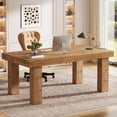 thumbnail image 1 of Tribesgins Solid Wood Executive Desk, 63-Inch Home Office Computer Desk with Sturdy Wooden Legs, Farmhouse Simple Writing Study Table Business Workstation for Home Office, Light Brown, 1 of 5
