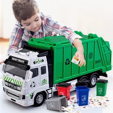 EGNMCR Car Model Alloy Garbage Truck Children's Toys Boys' Cleaning Truck Project Self Loading Self Dumping Sanitation Truck Hanging Bucket Garbage Classification refuse trucks