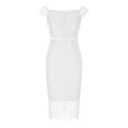 thumbnail image 4 of Robes pour Femmes 2024 Été Oversize Couleur Col en V Manches Courtes Épaules Dénudées Dentelle Ajourée Robe Rabais de 50 % Liquidation!, 4 of 7