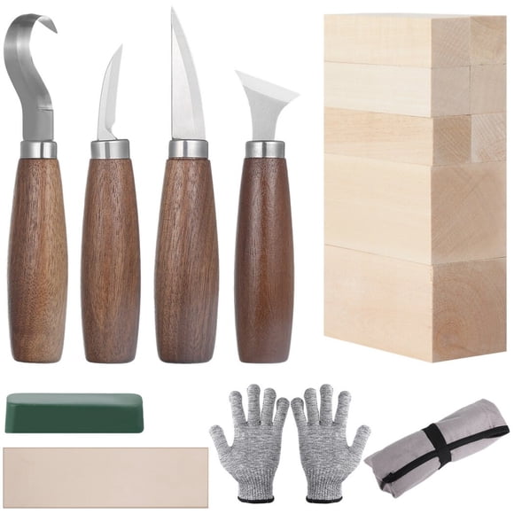 Wood Carving Tools, 16 PCS Wood Whittling Kit, DIY Wood Carving Knives for Beginners, Wood Whittling Knife Set with Gloves and Polishing Wax