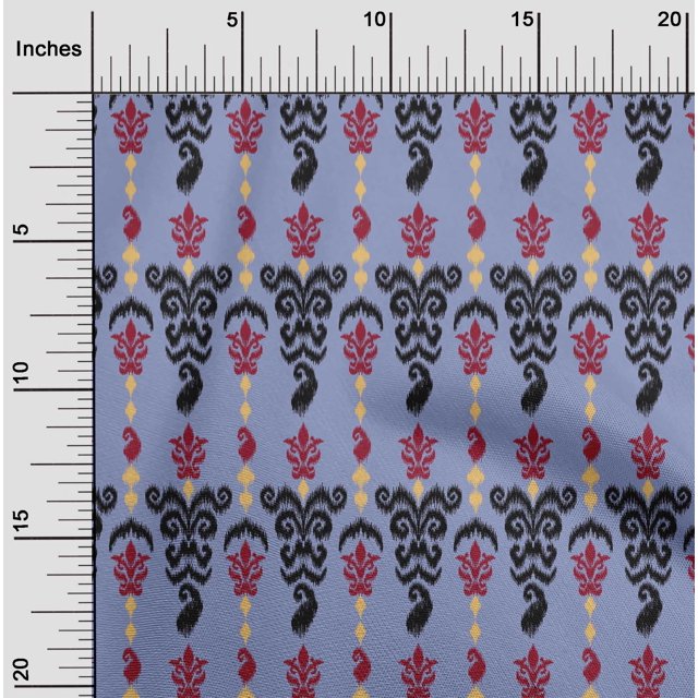 oneOone Tissu Popeline de Coton Rayé & Paisley Imprimé Ikat 42 Pouces de Large
