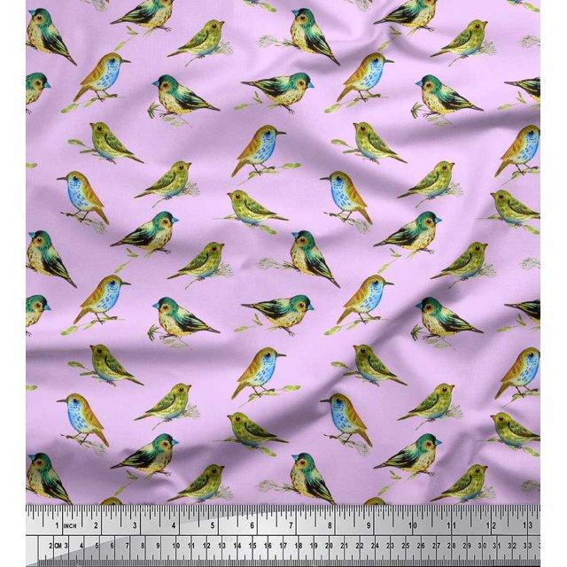 Soimoi Poly Georgette Fabric Flycathcer Bird Fabric Prints By Yard 52 Inch Wide