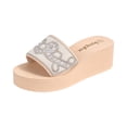 thumbnail image 2 of Commforr Women's Rhinestones Platform Sandals Slides Sparkly Crystal Summer Open Toe Slip-on Comfort Soft Sole Home Outdoor Non-Slip Slipper, Beige, 39, 2 of 8