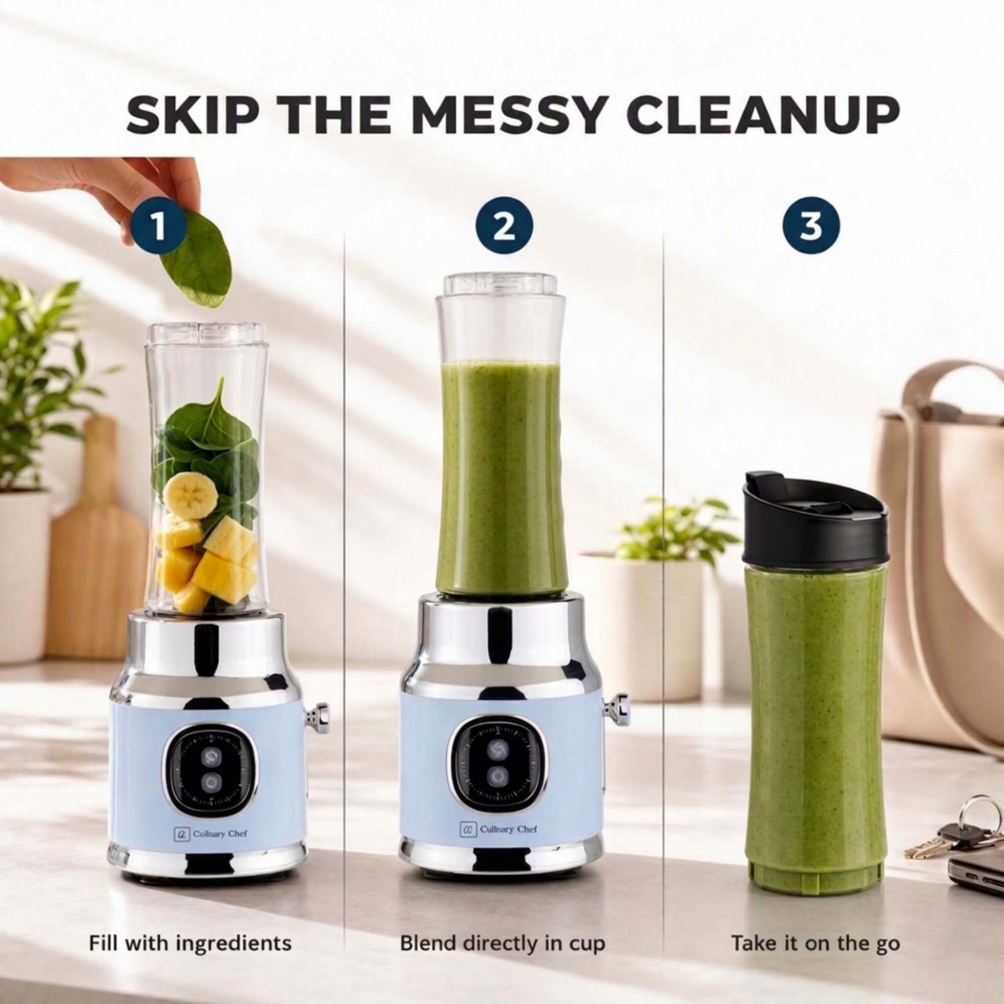 Culinary Chef 300-Watt Retro Smoothie Maker with Stainless Steel Blade, Mason Jar and Straw Included