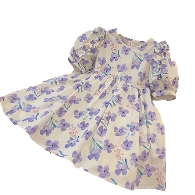 Qudderr Robe pour Petites Filles, Manches Courtes, Imprimée, Robe d'Été en Coton pour Tout-Petits, Princesse, 2-9 Ans