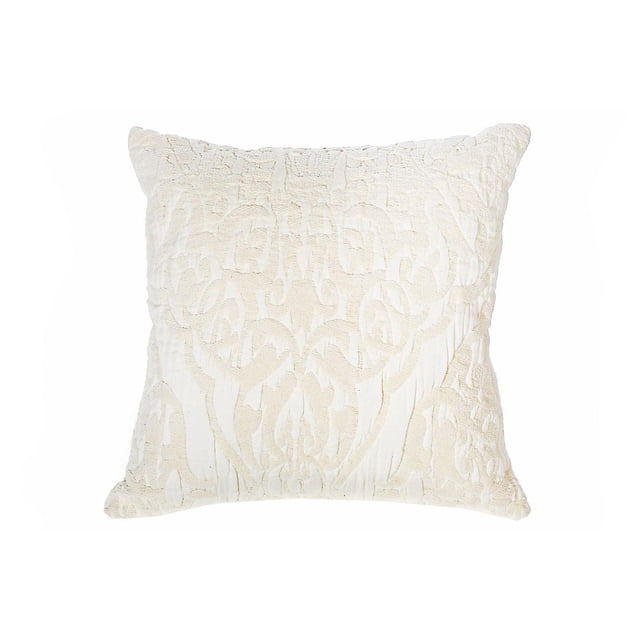 Coussin Chenelle en Coton et Lin 22 X 22 - Ensemble de 2 avec un Seul Coussin Décoratif Carré Blanc Cassé Présentant un Motif chenille Damassé Surélevé, Fabriqué à Partir d'Un Mélange de Coton, de Lin et de viscose pour une texture Douce et un Confort Décoratif en décor de Maison.