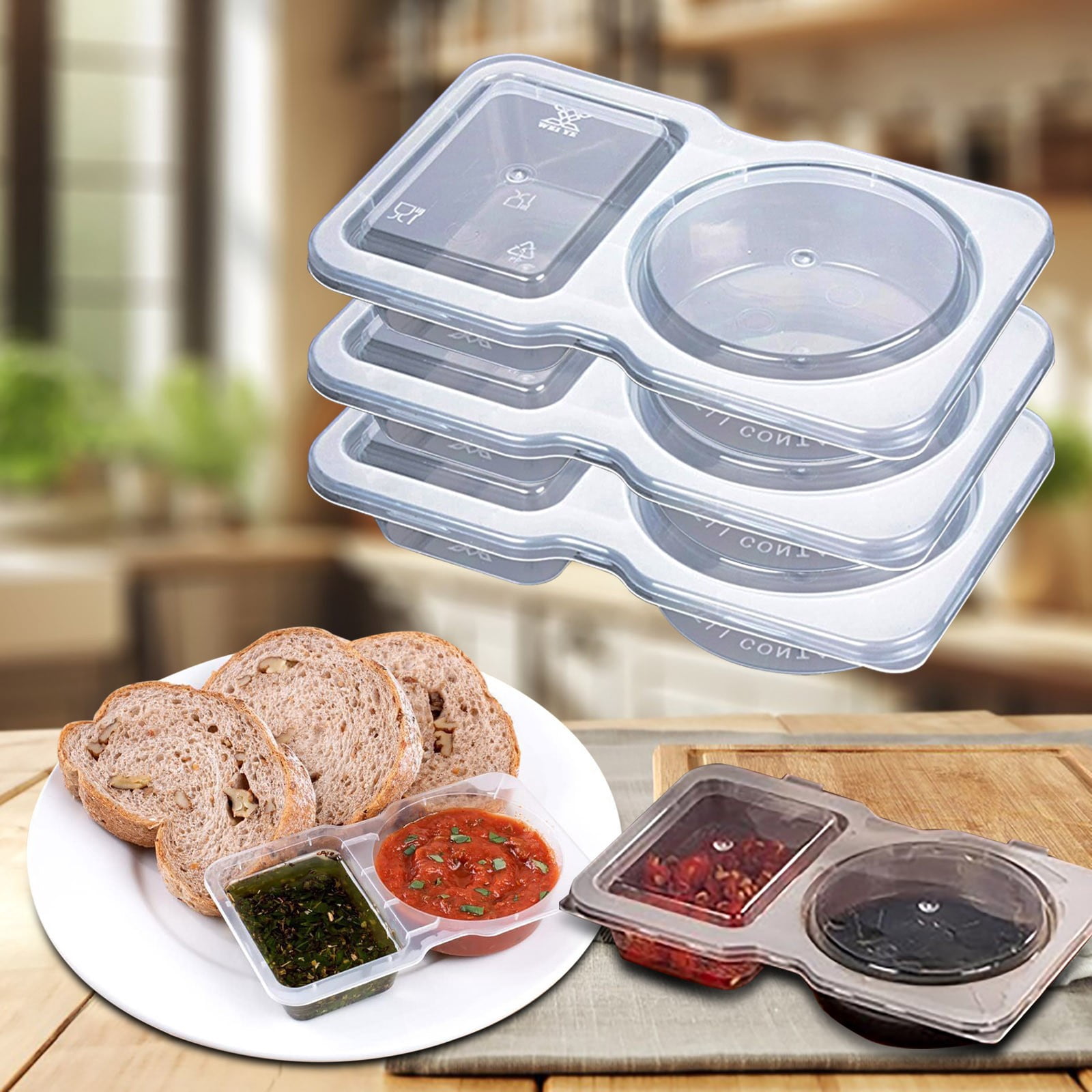 XYAIYT Double Compartment Condiment and Snack Containers with Lids