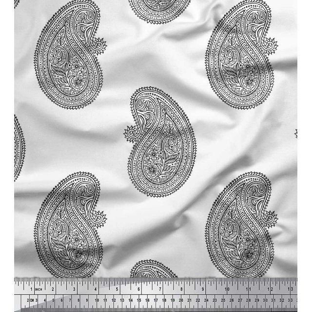 Soimoi Silk Fabric Paisley Block Printed Craft Fabric by The Yard 42 Inch Wide