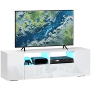 HOMCOM Meuble TV à Fini Brillant pour Téléviseurs jusqu'à 60 po avec Lumières LED Blanc