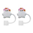 thumbnail image 1 of veasfak 2 Pieces Ghost Silicone Straw Toppers Parties Reusable Ghost Straw Cover Cap Wreath, 1 of 9