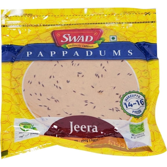 Swad - Papad au Jeera - 1 Unité - 200 g - Gaufrettes de Lentilles Croquantes Authentiques au Cumin Épicé (1 Unité)