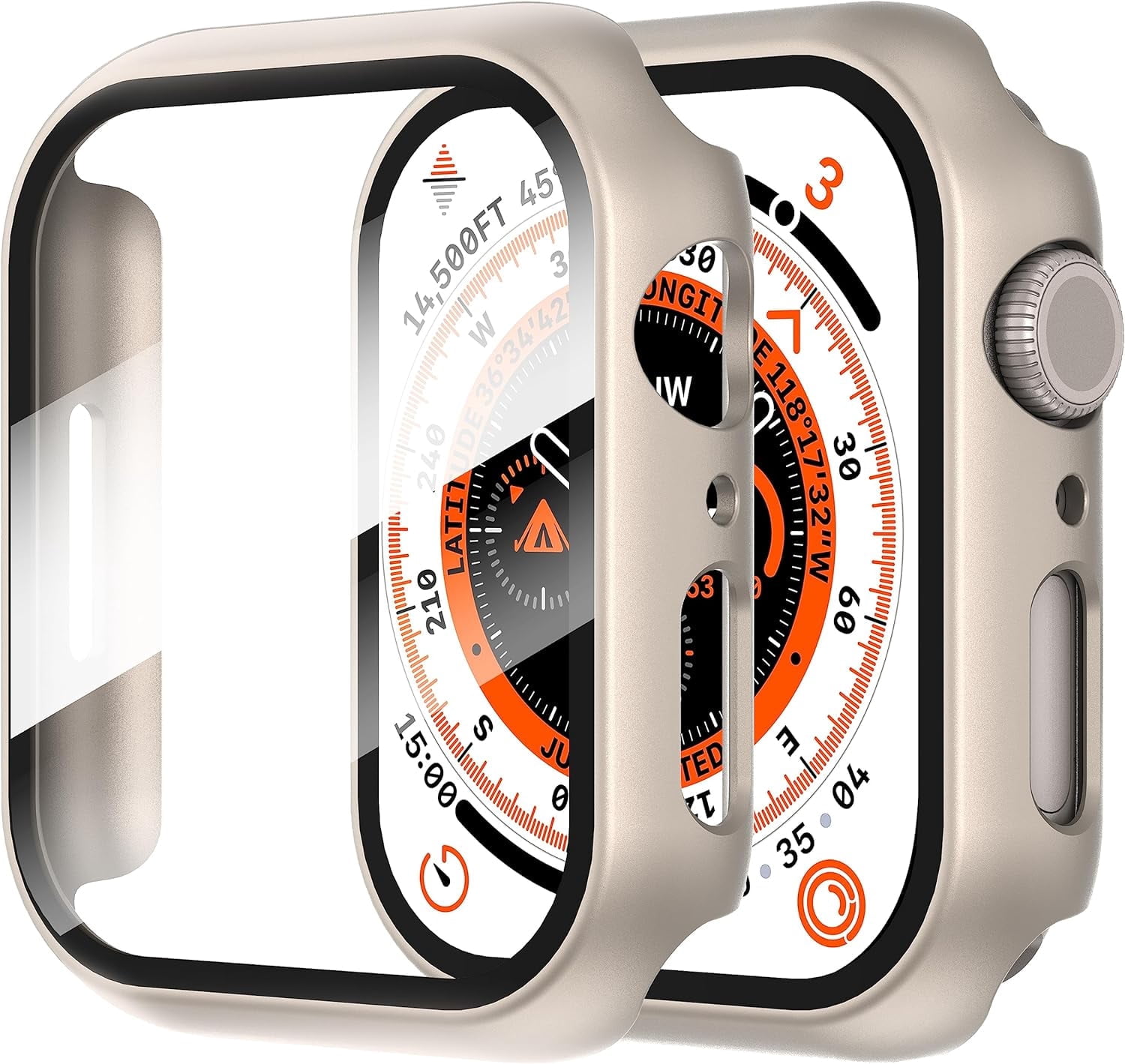 KOMI 2-Pack for Apple Watch 44mm Screen Protector Case,for iWatch Series 8/7/6/5/4/Series SE/SE 2 44mm Protection Cover All-Around Tempered Glass Screen Protector Case Ultra-Thin - Titanium