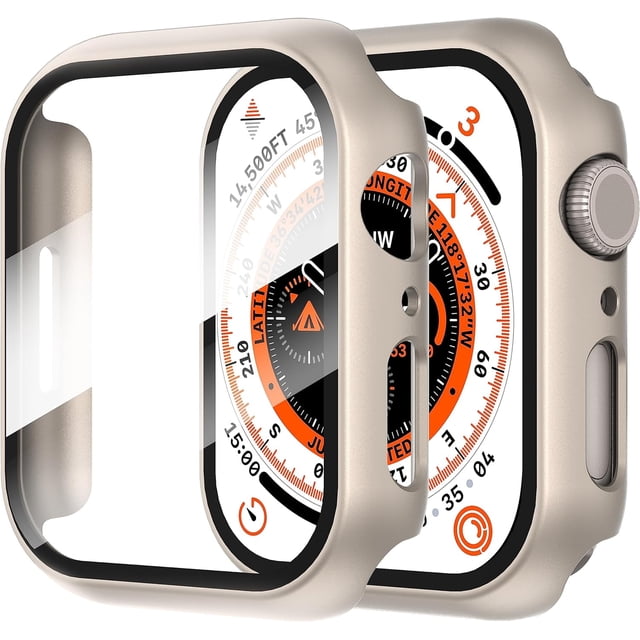 KOMI 2-Pack for Apple Watch 40mm Screen Protector Case,for iWatch Series 8/7/6/5/4/Series SE/SE 2 40mm Protection Cover All-Around Tempered Glass Screen Protector Case Ultra-Thin - Titanium